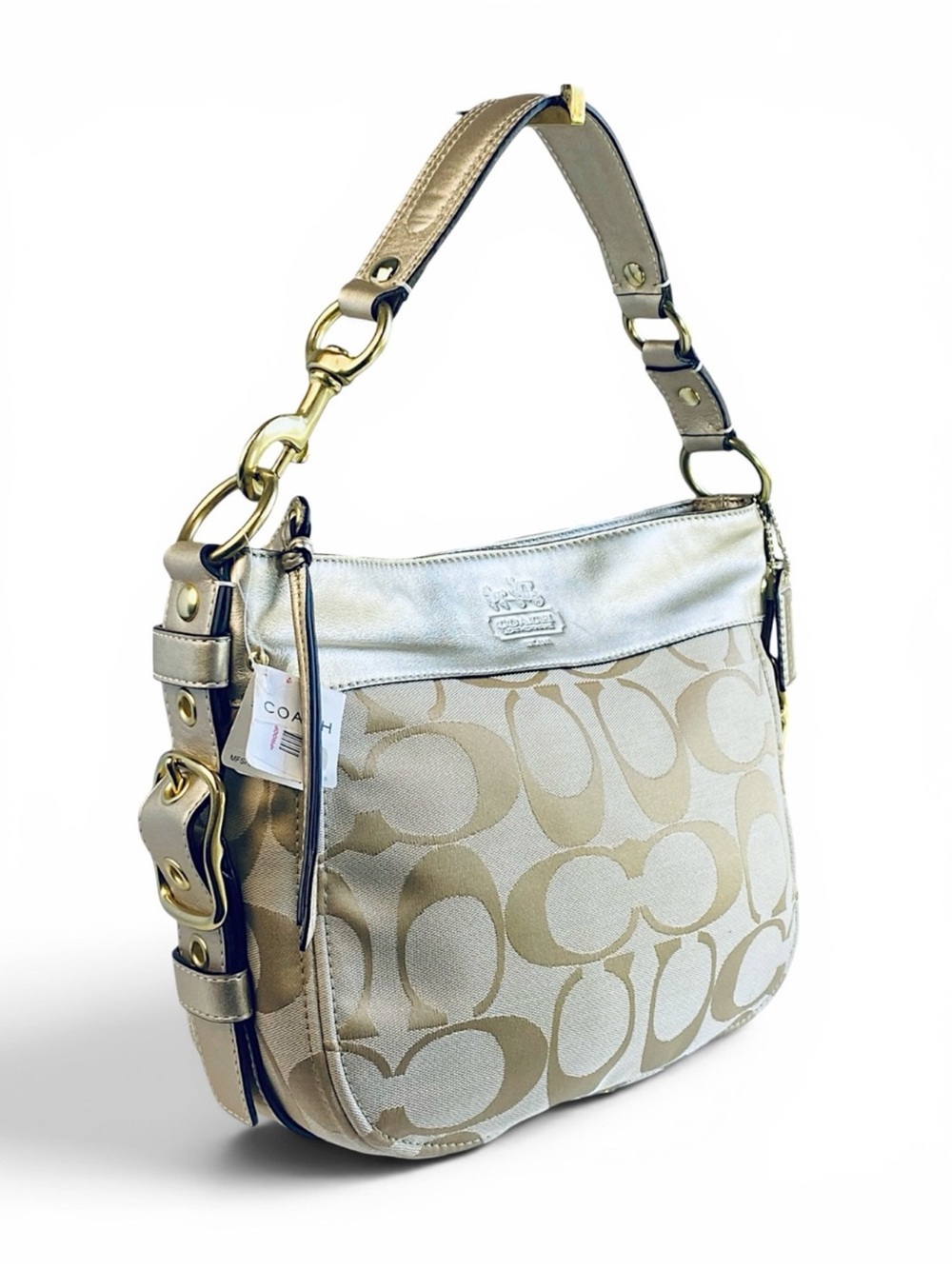 Coach Zoe Y2K Metallic Gold Signature Jacquard Shoulder Bag NWT
